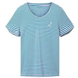 TOM TAILOR 1036889 Geborduurd T-shirt voor dames (1 stuk), 32153 - petrol blauw roze met fijne strepen