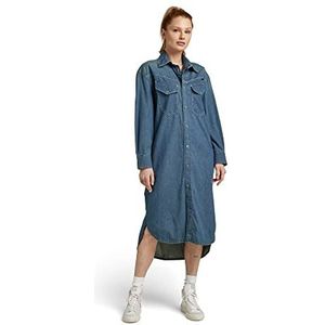 G-STAR RAW Lange western T-shirt, casual jurk voor dames, blauw (Antique Faded Scuba Blue D306-d888)