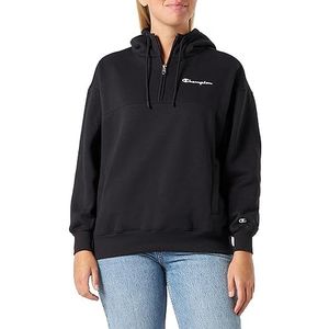 Champion Legacy American Classics W - Light Powerblend Fleece Oversized Half Zip Sweatshirt met capuchon voor dames, zwart.