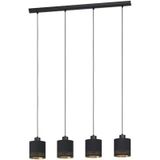 EGLO Hanglamp EsTEPErra, 4 vlammige hanglamp vintage, retro, hanglamp van staal en textiel in zwart, goud, eettafellamp, woonkamerlamp hangend met E27-fitting, L 94 cm,Hanglamp 4 lampen