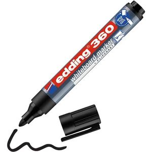 edding 360 whiteboard markers, verpakking, zwart, 1 whiteboard stift, 1,5 - 3 mm ronde punt, uitwisbaar, voor whiteboard magneetbord, memobord, schetsbord, navulbaar