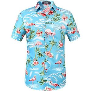SSLR hawaiiaans overhemd heren korte mouwen hemd bloemenprint regular fit zomer, Blauw