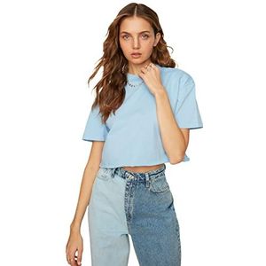 Trendyol Blue Steep Collar Crop T-shirt voor dames, Blauw