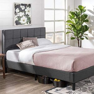 Zinus Lottie Bed 80 x 190 cm - bedstructuur 35 cm hoog - gestoffeerd bedframe met houten lattenbodem - grijs