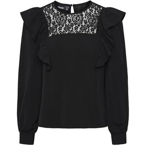 PIECES Pcsaia Ls Top BC T-shirt met lange mouwen voor dames, zwart.