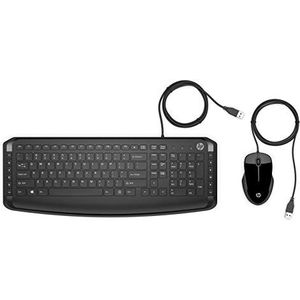 HP Pavilion 200 QWERTZ toetsenbord en muis bekabeld, 1600 DPI met USB-poort, zwart