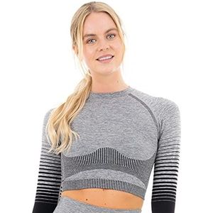 M17 Seamless Crop Top Gradient Ramp Yoga Sportswear, Duimhole Womens Summer Tops Activewear voor Gym Work Out, Grey Marl/Zwart, M Dames, grijs/zwart