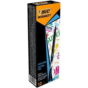 BIC Intensity viltstiften, fijne punt (0,4 mm), ideaal voor schrijven en tekenen, zwart van kleur, doos met 12 stuks