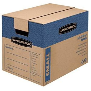 Bankers Box SmoothMove Prime 0062711 verhuisdozen zonder plakband en snel vouwen, maat S, 40,6 x 30,5 x 30,5 cm, kraftpapier, 15 stuks