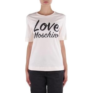 Love Moschino Dames T-shirt met korte mouwen met Italiaanse print, crème, 42, Crème