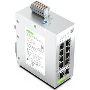 WAGO Industriële schakelaar 852-1813|met 8 Ethernet-poorten 10/100/1000 Mbit/s, automatische herkenning en diagnostische led aan de voorkant, 2 SFP-sleuven voor glasvezel, ondersteunt
