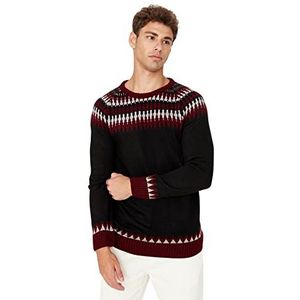 Trendyol Crew Neck Ethnic Pattern Slim Sweater trainingspak heren, meerkleurig, L, Meerkleurig