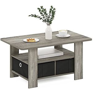 Furinno Salontafel met vuilnislade, Franse eik, grijs/zwart, dicht hout, French Oak Grey/Black, één maat