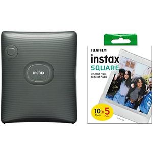 instax Square Link Smartphone Photo Printer, Midnight Green & 70100147085 Vierkante folie, witte rand, 50 stuks