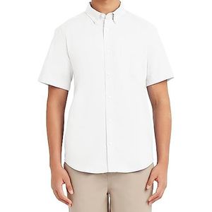 Nautica Uniforme scolaire pour homme - Manches courtes - Oxford - Boutonnière - Chemise avec col boutonné - Blanc/jardin opulent - Taille M, blanc/jardin opulent, M