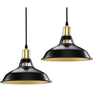 Bakaji 1 paar hanglampen, modern industrieel design, deurlamp, metaal, diameter 27 cm, instelbaar snoer lamp E27, max. 60 W, kroonluchter, verlichting, huis, kleur zwart, goud