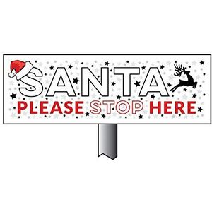 Christmas Santa Stop Here aluminium bord 450 x 150 mm op 800 mm hoogte