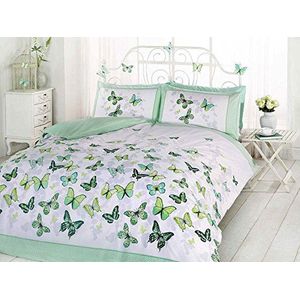 Art Beddengoedset voor eenpersoonsbed, motief vlinders, roze en wit, katoen en polyester, groen, tweepersoonsbed