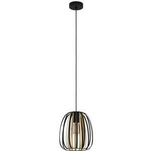 EGLO Encinitos Hanglamp, kroonluchter voor slaapkamer, metaal in zwart en geborsteld messing, plafondlamp woonkamer of eetkamer, fitting E27, Ø 25,5 cm