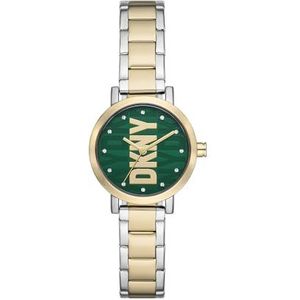 DKNY Soho Montre pour Femme, Mouvement à quartz avec bracelet en alliage, acier inoxydable, cuir ou silicone, Ton or et vert, 28MM