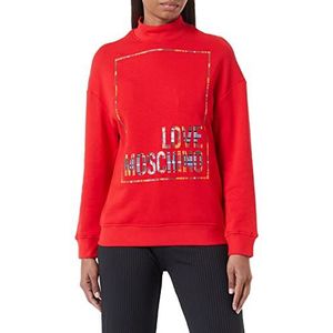 Love Moschino Sweat-shirt à col haut pour femme coupe régulière avec logo imprimé brillant, Rouge, 74