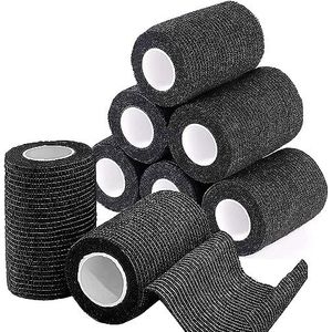 Set van 8 cohesische elastische bandages voor sokken, paarden, huisdieren, 7,5 cm x 4,5 m, zwart