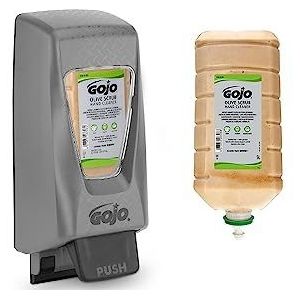 GOJO PRO TDX Zeepdispenser & GOJO OLIVE SCRUB HEAVY DUTY NETTOYER NETTOYLANER Handnavulset, 2000 ml, grijs