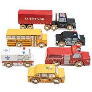 Le Toy Van - Cars & Construction Iconic Wooden New York Themed Toy Car Play Set - 7-delige set, Play Vehicle Rol Play Toys - Geschikt voor 2 jaar oud
