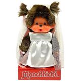 Sekiguchi Monchhichi 244058 origineel pluche meisje met trouwjurk en strikken, ca. 20 cm pluche bruin
