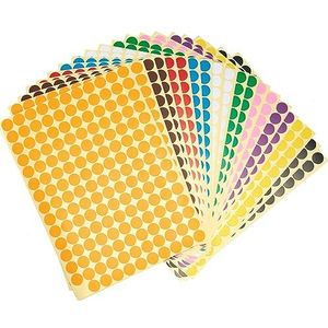 Zelfklevende stickers, 20 vellen, 10 mm, ronde stickers, 10 kleuren, herbruikbaar en waterdicht, voor kantoorbenodigdheden, kalenders en school