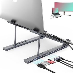 BHHB Laptopstandaard, laptopstandaard in hoogte verstelbaar op 6 niveaus, 7-in-1 laptopstandaard met 3 x USB 3.0 en 100 W PD, HDMI, SD en TF, compatibel met iPad en laptop