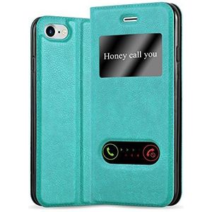 Cadorabo Beschermhoes compatibel met Apple iPhone 7 / 7S / 8 / SE 2020 in Turkoois mint - Beschermhoes met magneetsluiting, standfunctie en 2 kijkvensters