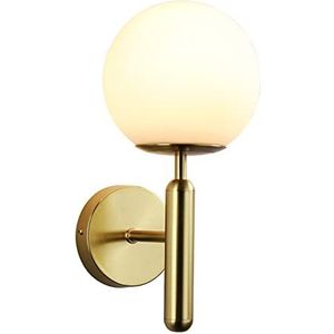 B·LED BARCELONA LED BarcelonaLED Moderne witte glazen bol wandlamp met gouden standaard en E14-fitting voor slaapkamer, woonkamer, hal