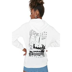 Trendyol Oversized capuchontrui voor dames met slogan, wit, L, Wit.