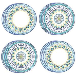 Talking Tables 20 stuks Marokkaanse papieren borden, geometrisch geel blauw, wegwerpservies voor zomer, verjaardag, recyclebaar