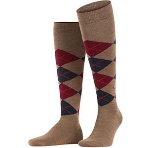 Burlington Edinburgh Lange herensokken, wol, zwart, meerdere kleuren, dun, warm, ademend, fantasy Argyle-patroon, winter, eenheidsmaat, cadeau-idee, 1 paar, bruin (Pebble 5817)