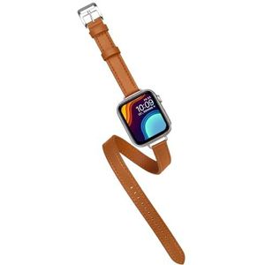 YISIWERA Echt leren armband compatibel met Apple Watch dames 38 mm 40 mm 41 mm 42 mm 44 mm 45 mm 49 mm dubbele dunne ronde band voor iWatch SE serie 9 8 7 6 5 4 3 2 1 Ultra 2, Geen edelsteen