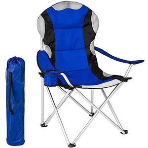 BAKAJI Gestoffeerde campingstoel met campingtas, strandstoel, vissen van staal en polyester met bekerhouder en smartphone (blauw)