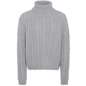 piano Pull en tricot texturé à col roulé pour femme - Gris clair mélangé - Taille M/L, Gris clair mélangé., M