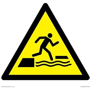 W068 Panneau d'avertissement : Falling in water when step on or off a Floating surface - 200 x 200 mm - S