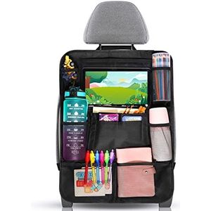 Diboniur Organizer voor de auto, voor kinderen, opslag met 10 vakken, bescherming voor tablet iPad 24,63 cm en 26,67 cm, organizer voor flessen, speelgoed, boeken, zwart
