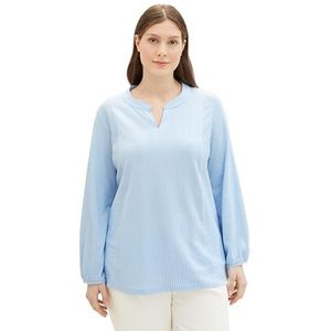 TOM TAILOR Plussize basic damesblouse met strepen, 34913 - blauw en wit met fijne strepen, 48 plus maat, 34913 - blauw en wit met fijne strepen