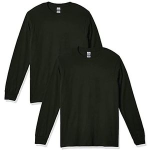 Gildan Set van 2 zware katoenen T-shirts met lange mouwen G5400 T-shirt voor heren (2 stuks), Bos Groen