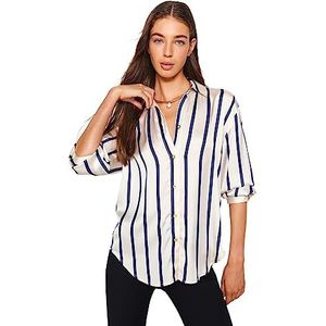 Trendyol Trendyol Damesshirt met lange mouwen, gestreept, oversized, T-shirt voor dames, ECRU