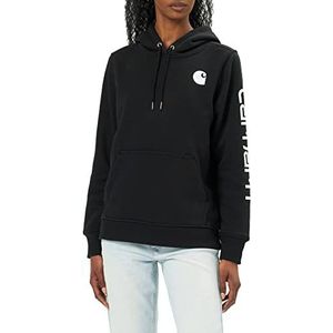 Carhartt Carhartt Sweatshirt voor dames, middellang met logo-print op de mouwen, casual snit, capuchontrui (1 stuk), zwart.