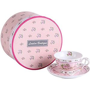 London Boutique Vintage Flora Rose Lavendel koffiekopjes en schoteltjes set porseleinen geschenkset (roze 1 set)