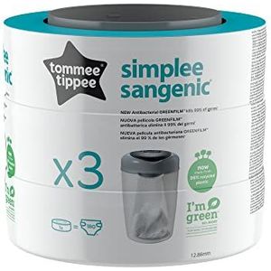 Tommee Tippee 3 navulpatronen voor Simplee Sangenic luierverwijderingssysteem met duurzame antibacteriële folie
