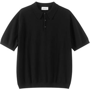 Diana Studio, Gebreid geschoren poloshirt - heren, 100% katoen, korte mouwen, casual fit, zwart, XL, zwart.