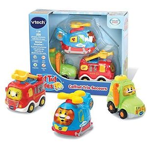 Vtech Toet Toet Bolides, doos met trio hulpwagens, brandweer + tractor + helicopter, Franstalige versie