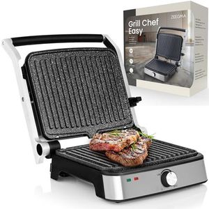 Zeegma Grill Chef Easy 2-in-1 Elektrische Grill & Panini broodrooster, 2000 W, non-stick keramische plaat, uitklapbare 180° grill, temperatuurregeling, vaatwasmachinebestendig, ideaal voor Tosties